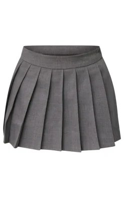 Petite Premium Grey Woven Pleated Mini Skirt