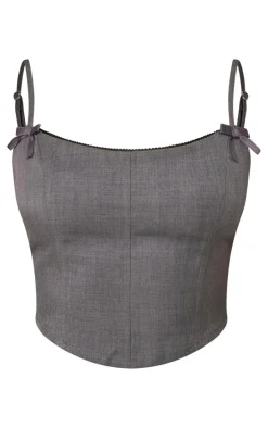 Petite Premium Grey Woven Bow Detail Corset Top