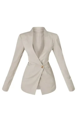 Petite Premium Oatmeal Asymmetric Blazer