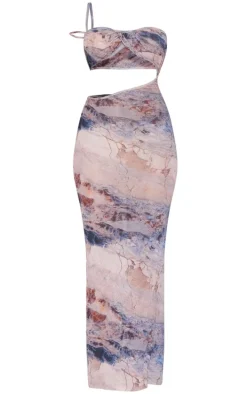 Petite Purple Printed Crushed Mesh Cut Out Maxi Dress