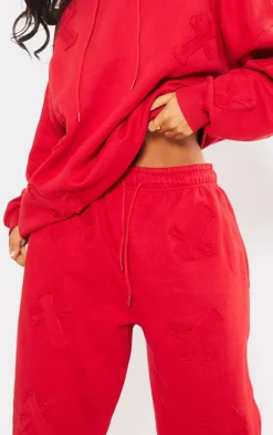 Petite Red Cross Applique Embroidered Sweatpants