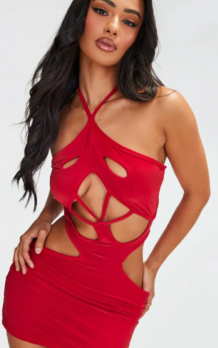 Petite Red Cut Out Mini Dress