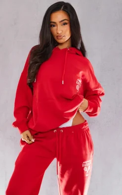Petite Red Graphic Oversized Hoodie
