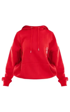 Petite Red Graphic Oversized Hoodie
