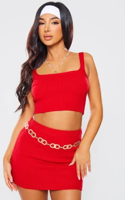 Petite Red Knitted Mini Skirt