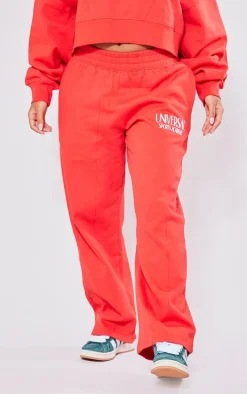 Petite Red Premium Tonal Print Panelled Straight Leg Sweatpants