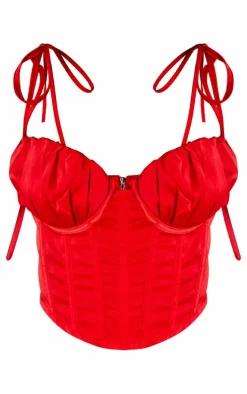 Petite Red Satin Fitted Corset Top