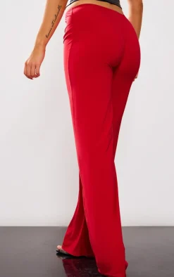 Petite Red Slinky Ruched Front Pants