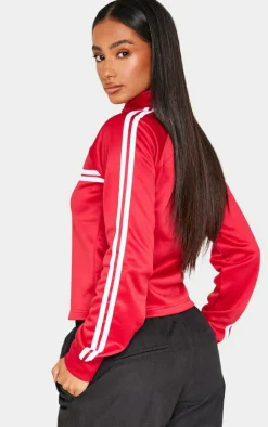 Petite Red Stripe Detail Zip Up Track Jacket