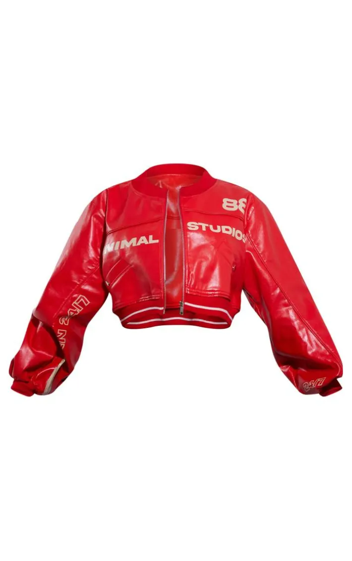 Petite Red Super Cropped PU Racer Jacket