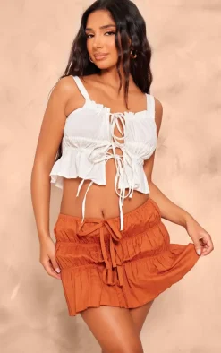 Petite Rust Linen Look Tie Detail Mini Skirt