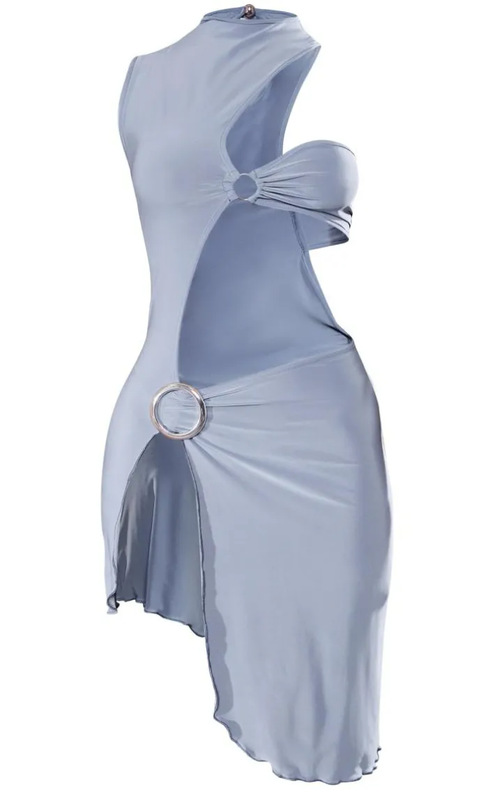 Petite Sage Blue Cut Out Mini Dress