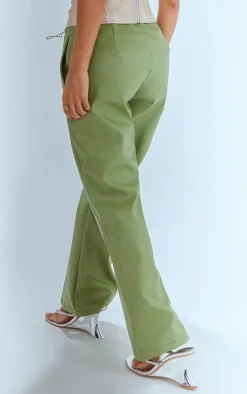 Petite Sage Faux Leather Straight Leg Pants