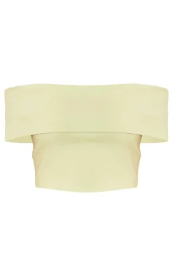 Petite Sage Green Bengaline Off The Shoulder Crop Top