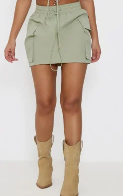 Petite Sage Green Cargo Mini Skirt