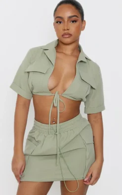 Petite Sage Green Cargo Mini Skirt