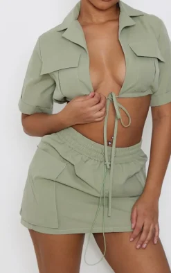 Petite Sage Green Cargo Mini Skirt