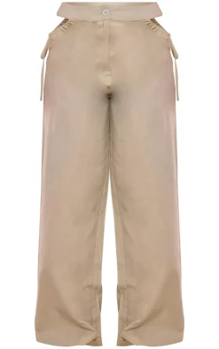 Petite Sage Green Linen Look Cut Out Side Wide Leg Pants