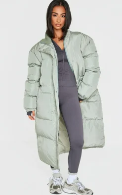 Petite Sage Green Maxi Puffer Coat