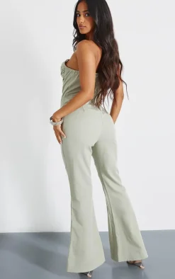 Petite Sage Green Ruched Pointed Corset Bandeau Jumpsuit
