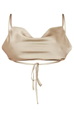 Petite Sage Green Satin Crop Top