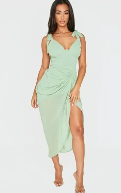 Petite Sage Green Underwire Detail Draped Midi Dress