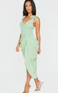 Petite Sage Green Underwire Detail Draped Midi Dress