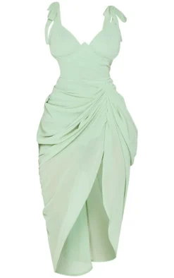 Petite Sage Green Underwire Detail Draped Midi Dress