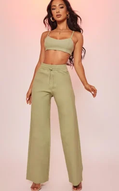 Petite Sage Peach Skin Straight Leg Pants