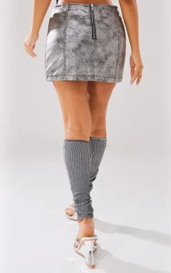 Petite Silver Metallic Coated Extreme Micro Mini Skirt