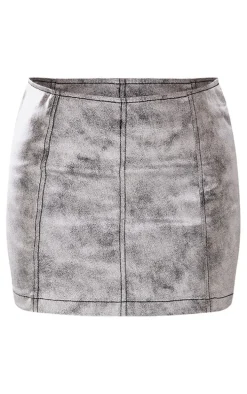 Petite Silver Metallic Coated Extreme Micro Mini Skirt