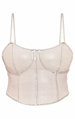 Petite Silver Metallic Denim Corset Top