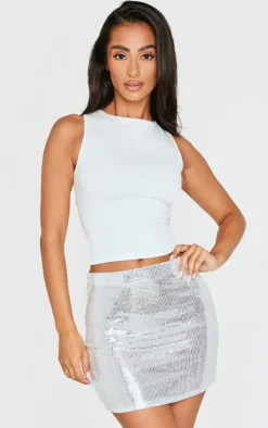 Petite Silver Sequin Micro Mini Skirt