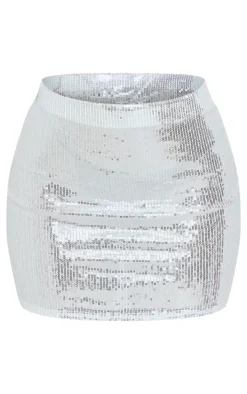 Petite Silver Sequin Micro Mini Skirt
