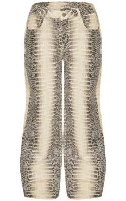 Petite Snake Print Low Waist Wide Leg Pants