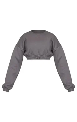 Petite Steel Blue Crop Elasticated Sweat Top