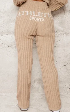 Petite Stone Athletic Sport Embroidered Knit Flared Pants