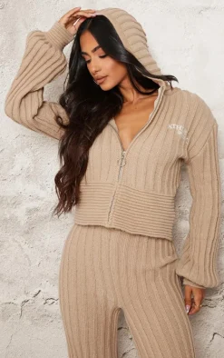 Petite Stone Athletic Sport Embroidered Knit Zip Up Cropped Cardigan