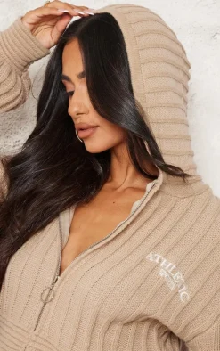 Petite Stone Athletic Sport Embroidered Knit Zip Up Cropped Cardigan