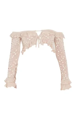 Petite Stone Bardot Crop Top With Ruffle Details