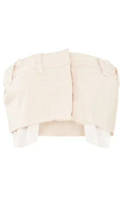 Petite Stone Denim Button Front Crop Top