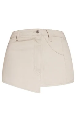 Petite Stone Denim Mini Skirt With Asymmetric Hem