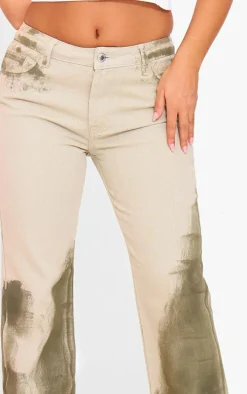 Petite Stone Denim Printed Straight Leg Jeans