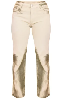 Petite Stone Denim Printed Straight Leg Jeans