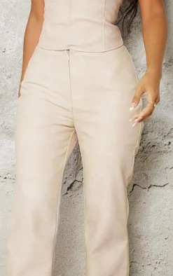 Petite Stone Faux Leather Zip Front Flared Pants