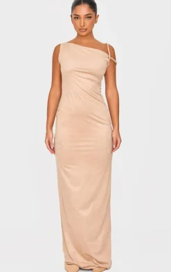 Petite Stone Faux Suede Twist Detail Maxi Dress