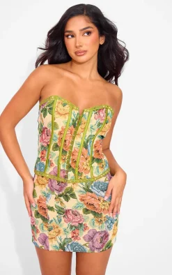 Petite Stone Floral Jacquard Longline Corset