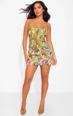 Petite Stone Floral Jacquard Mini Skirt