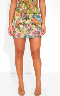 Petite Stone Floral Jacquard Mini Skirt