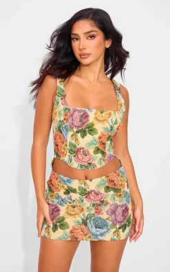 Petite Stone Floral Jacquard Cut Out Mini Dress